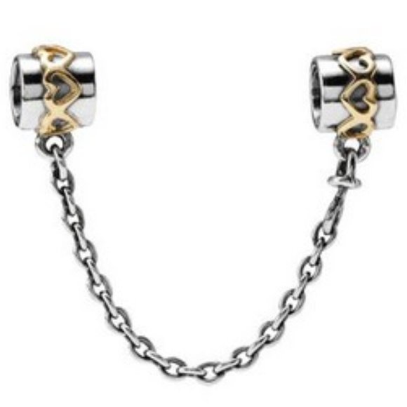 Pandora Sterling Silver with 14K Gold Two Tone Heart Safety Chain - Picture 1 of 4